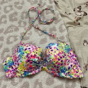 Victoria’s Secret floral bikini tie ruched halter top. Never worn